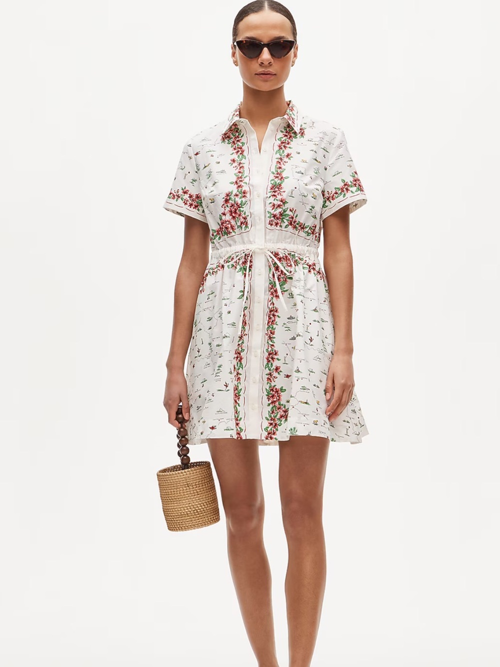 J. Crew Cerise mini shirt-dress in map-print cotton poplin-
Sold out at JCrew